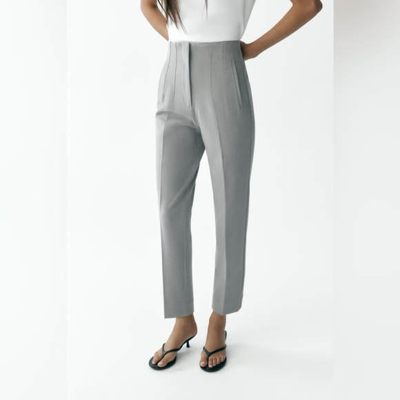 Zara NWT High Waist Trousers Slim Ankle Pearl Gray Size Small - Picture 1 of 5